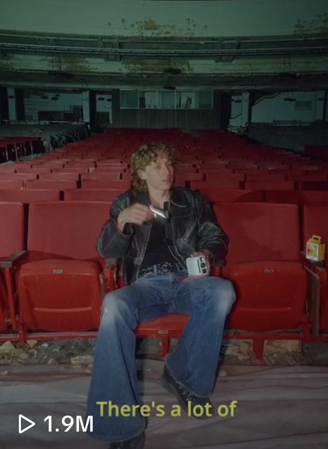 Shane Boyer's abandoned-theatre Polaroid Go TikTok post showing a 1.9 million view count